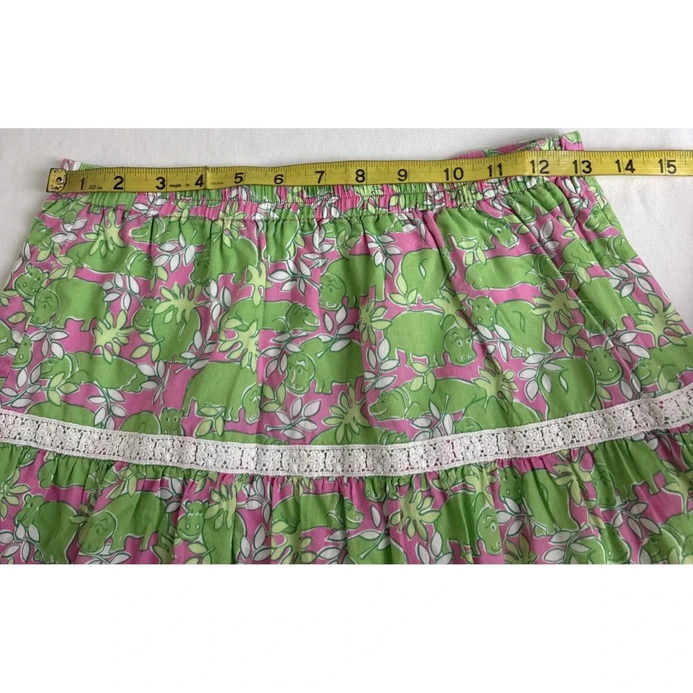 Vintage Lilly Pulitzer Skirt Girl 16 Elastic Waist Green Hippo Tropical Preppy
